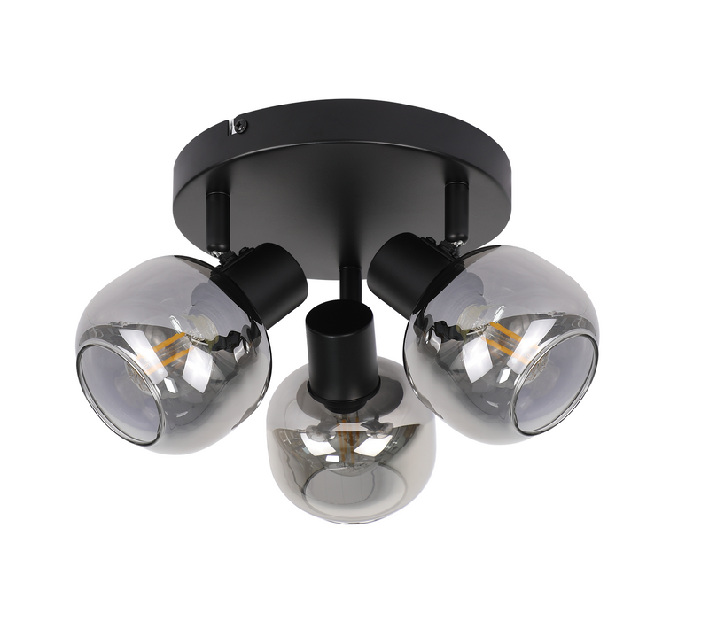 Spot De Plafond 1 Ampoule Noir - Spot Orientable E14 Verre Gris Fumé