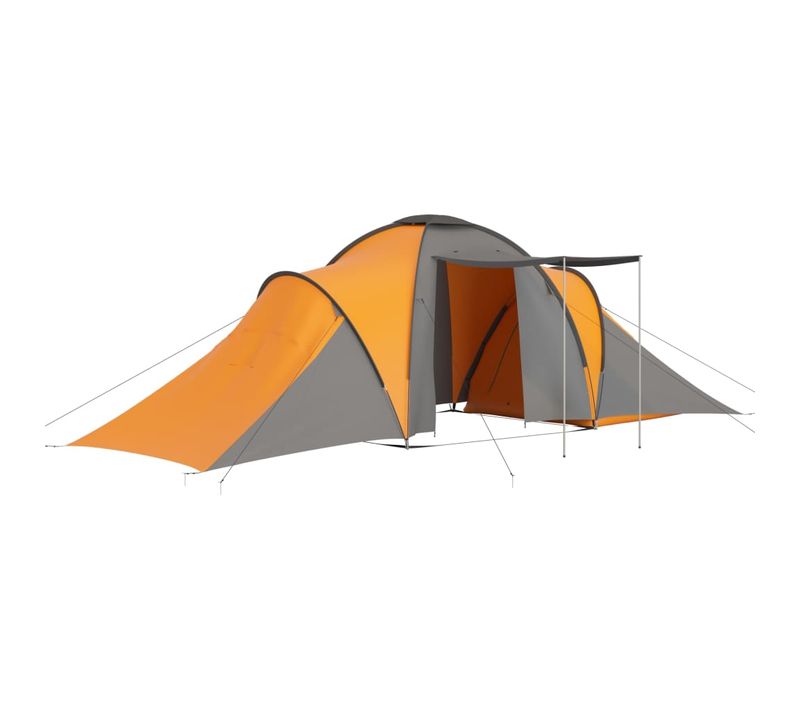 Tente De Camping Pour 6 Personnes Gris Et Orange