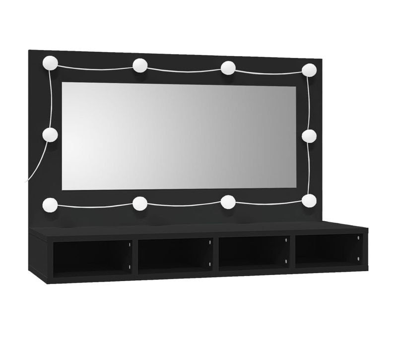 Armoire à Miroir Avec LED Noir 90x31,5x62 Cm