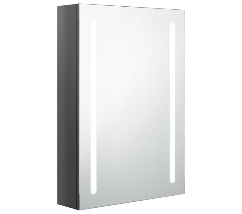 Armoire De Salle De Bain à Miroir LED Gris Brillant 50x13x70 Cm