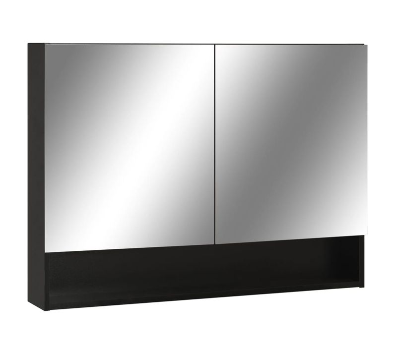Armoire à Miroir De Salle De Bain LED Noir 80x15x60 Cm Mdf