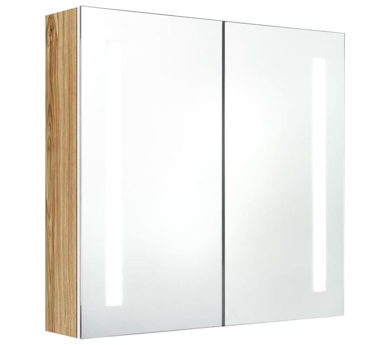 Armoire De Salle De Bain à Miroir LED Blanc Et Chêne 62x14x60cm
