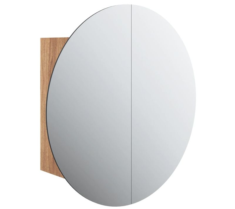 Armoire De Salle De Bain Miroir Rond Et LED Chêne 47x47x17,5 Cm