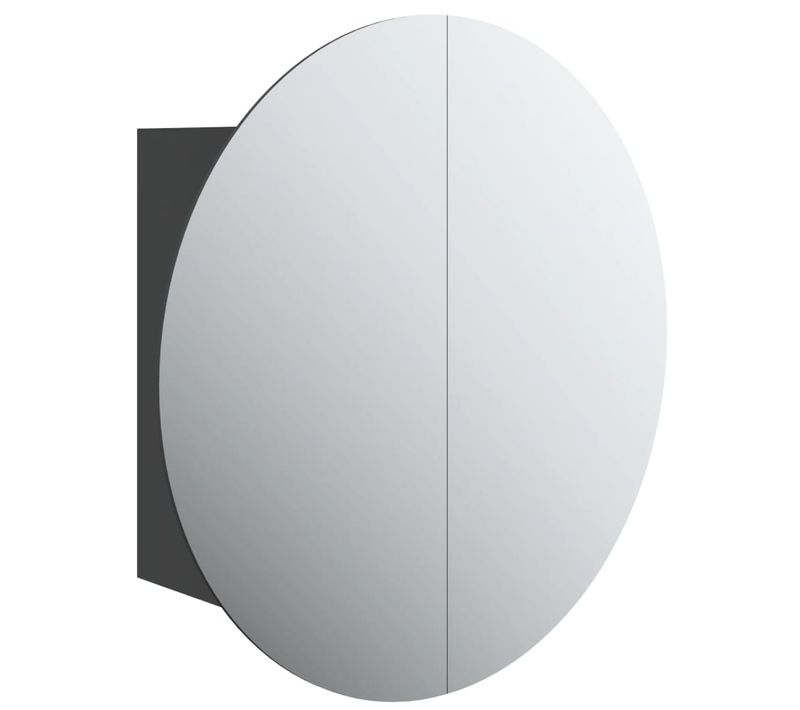 Armoire De Salle De Bain Miroir Rond Et LED Noir 47x47x17,5 Cm