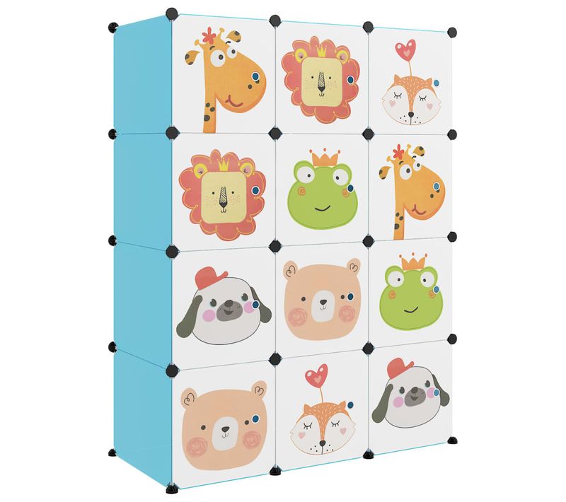 Armoire De Rangement Pour Enfants Avec 12 Cubes Bleu Pp