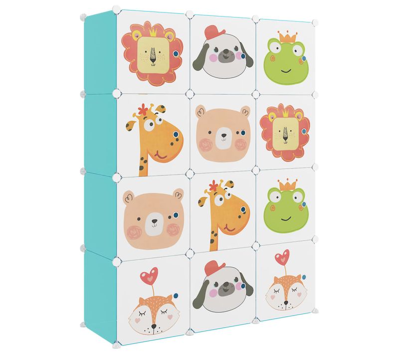 Armoire De Rangement Pour Enfants Avec 12 Cubes Vert Pp