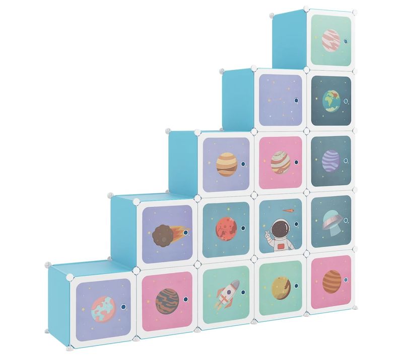 Armoire De Rangement Pour Enfants Avec 15 Cubes Bleu Pp