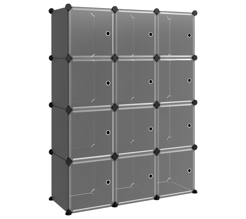 Cubes De Rangement 12 Pièces Avec Portes Noir Pp