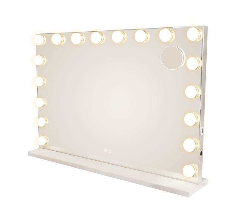 Miroir Maquillage Hollywood Bluetooth 18 LED - Grand, Tactile, Dimmable, 3 Modes