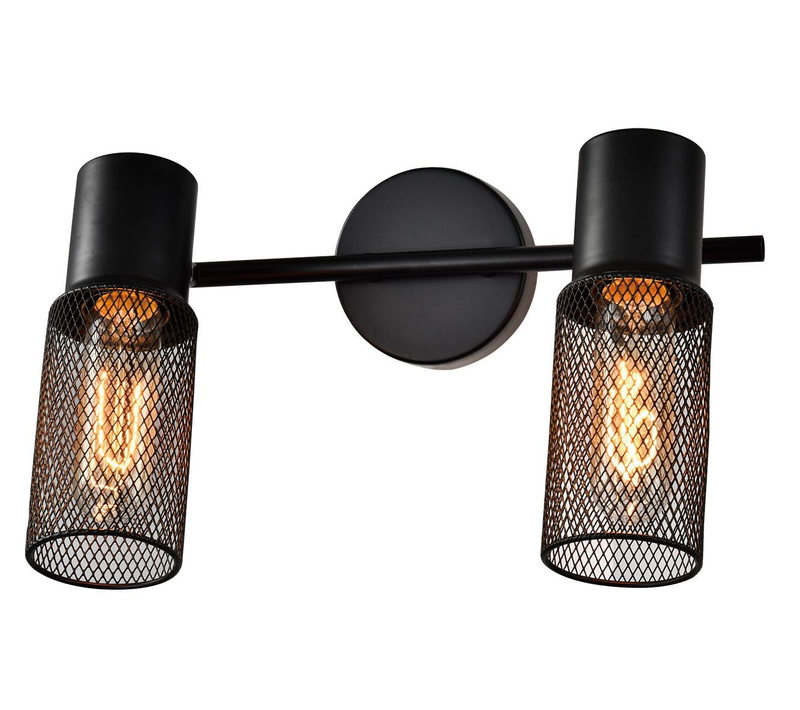 Plafonnier 2 Spots Métal Noir Industriel E27 Orientable Salon Couloir Sans Ampoule