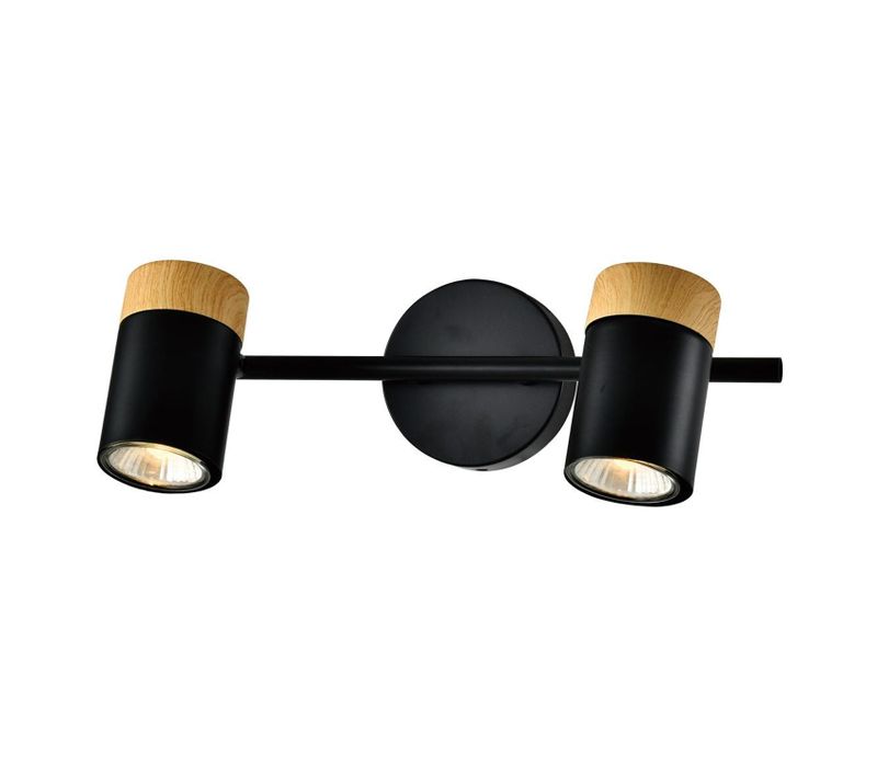 Plafonnier 2 Spots Bois Noir Gu10 Orientable 330° Salon Cuisine Garage Sans Ampoule