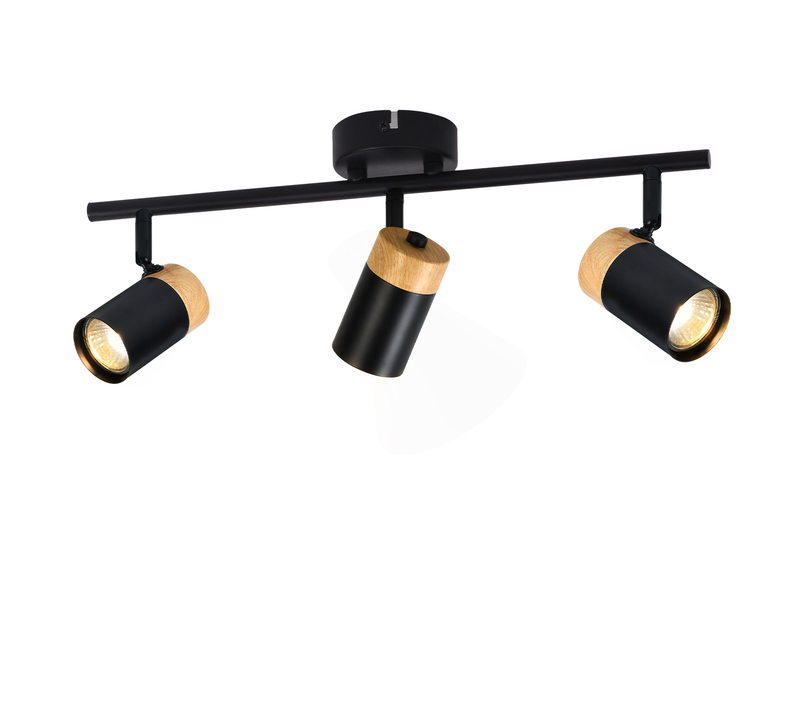 Plafonnier 3 Spots Gu10 Noir Bois Orientable 330° Salon Chambre Cuisine Enfant