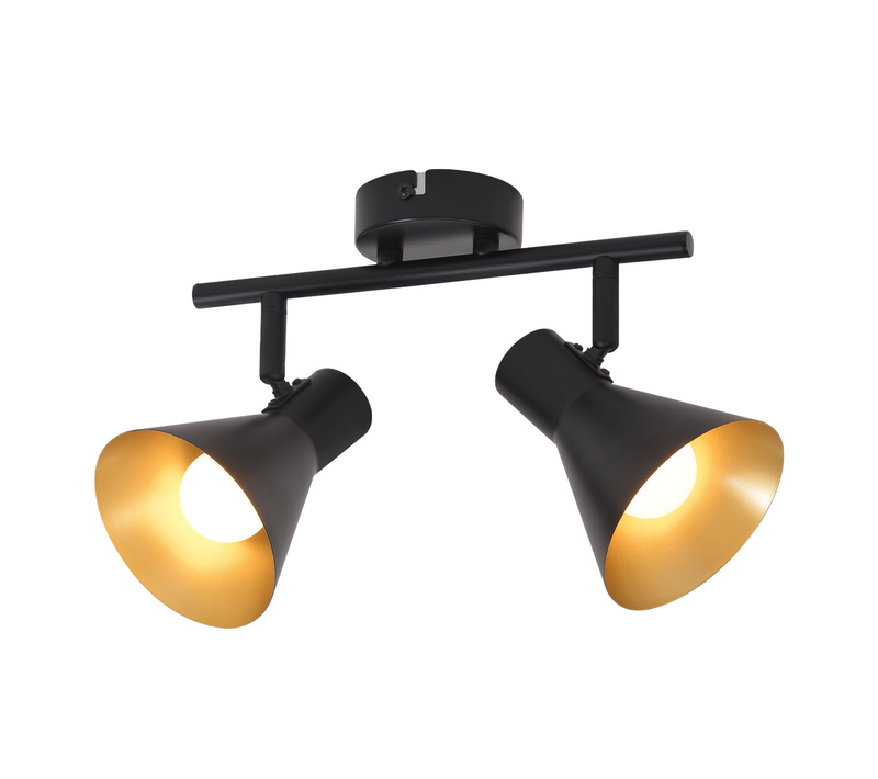 Plafonnier 2 Spots E14 Noir Vintage Industriel Métal Pivotant 330° Cuisine Bureau