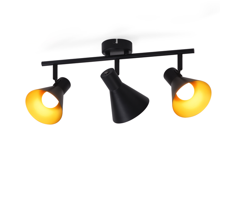 Plafonnier 3 Spots E14 Noir Vintage Industriel Métal Orientable Salon Cuisine Chambre