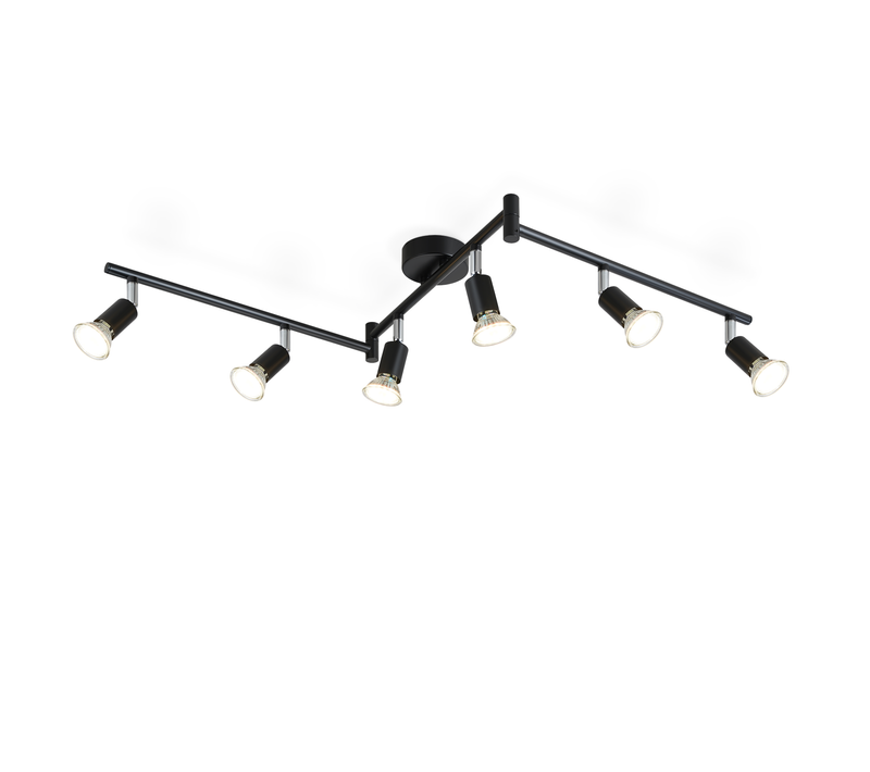 Plafonnier 6 Spots Gu10 Noir Métal Orientable 330° Cuisine Salon Chambre Moderne