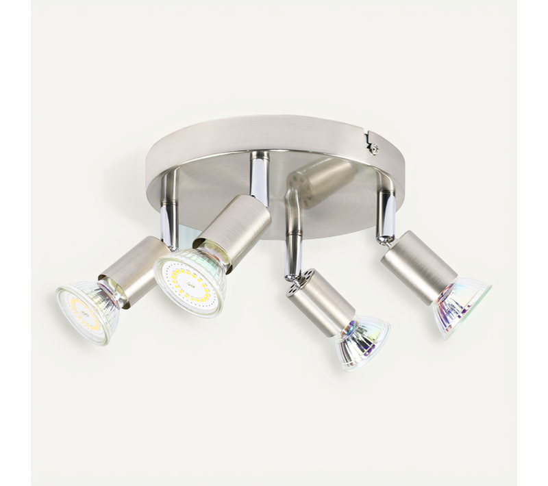 Plafonnier 4 Spots LED Gu10 Nickel Orientable 350° Moderne Salon Cuisine Chambre