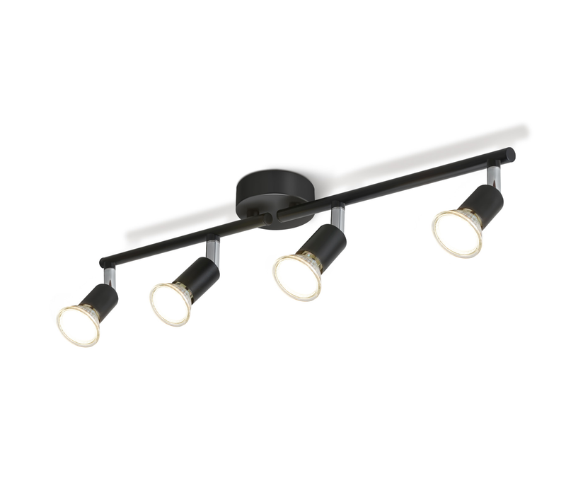 Plafonnier LED 4 Spots Gu10 Noir Industriel Moderne Couloir Cuisine Chambre Salon