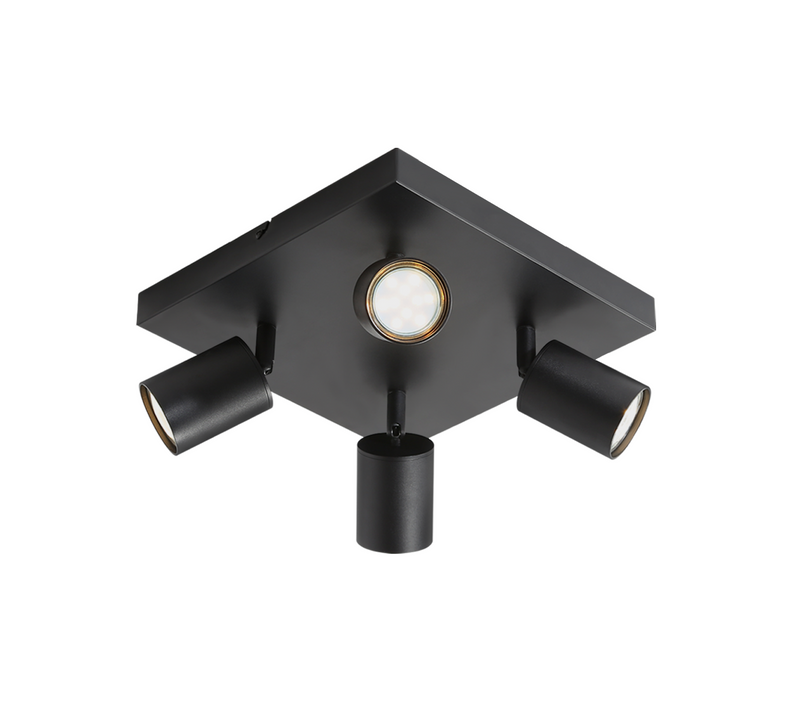 Plafonnier LED 4 Spots Gu10 Noir Orientable Industriel Moderne Salon Chambre Cuisine