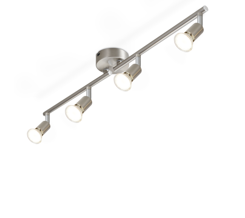 Plafonnier 4 Spots Gu10 Moderne Acier Inox Pivotant 330° Salon Chambre (sans Ampoule)