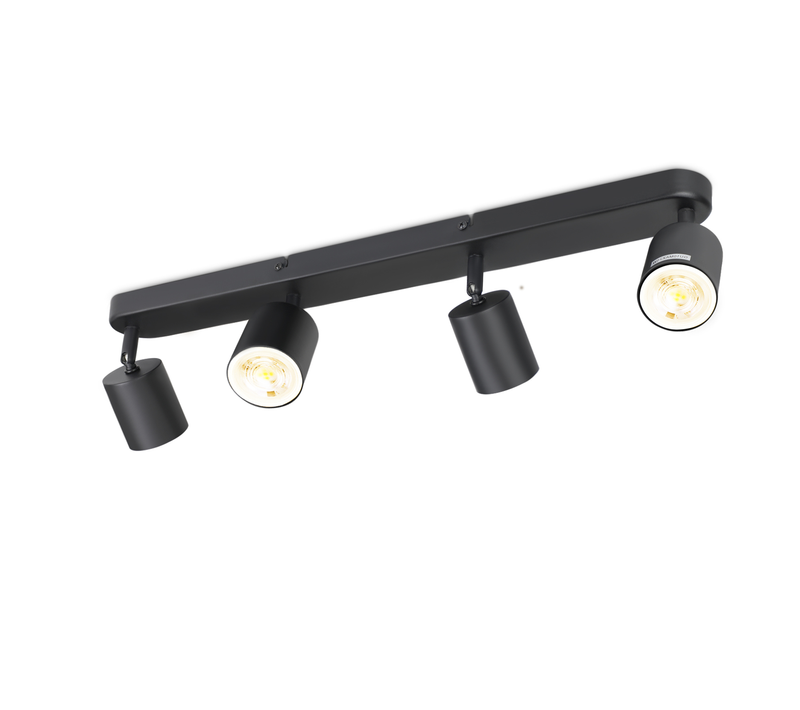 Plafonnier 4 Spots LED Gu10 Noir Orientable 350° Salon Cuisine Chambre Salle à Manger