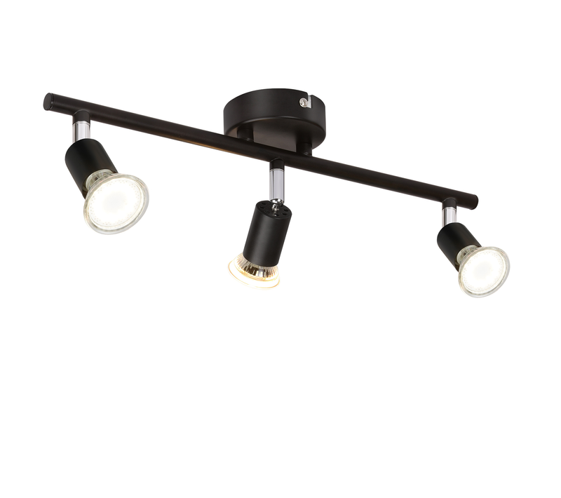 Plafonnier 3 Spots Métal Gu10 Noir Pivotant 330° Moderne Salon Chambre (sans Ampoule)