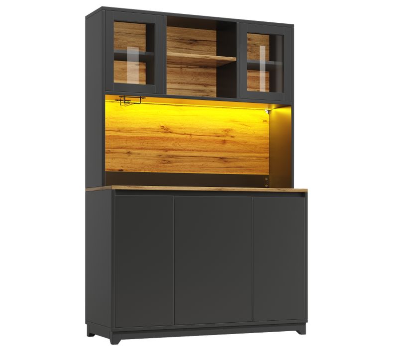 Buffet Haut De Cuisine - Mdf/metal - Noir - 120x40x180 Cm