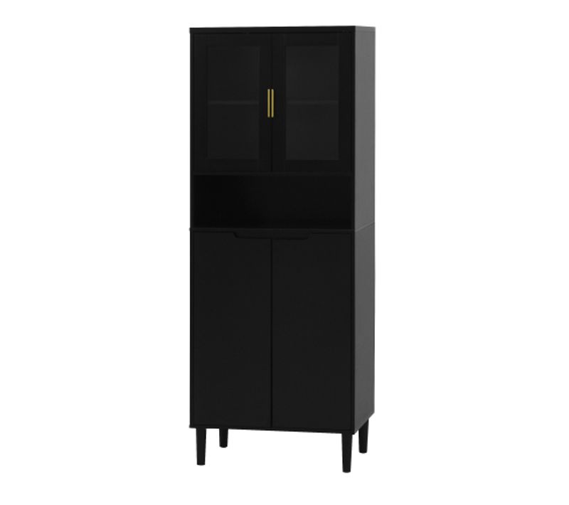Bibliothèque Haute Mdf Noire 160x60x35 Cm Avec Portes Vitrées Et étagères Réglables