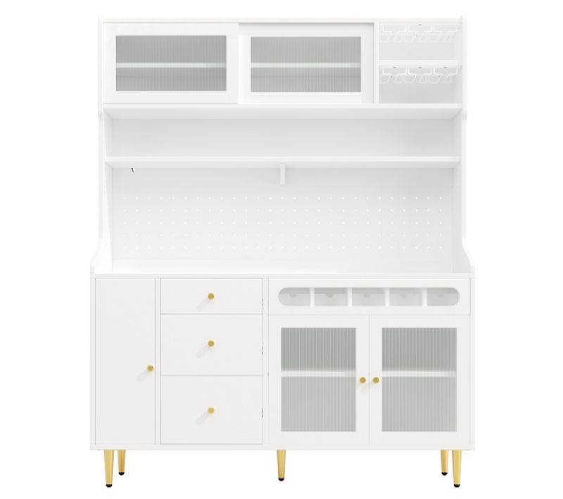 Haut Buffet Mdf Blanc 145x39x171 Cm Avec LED Et 3 étagères Réglables