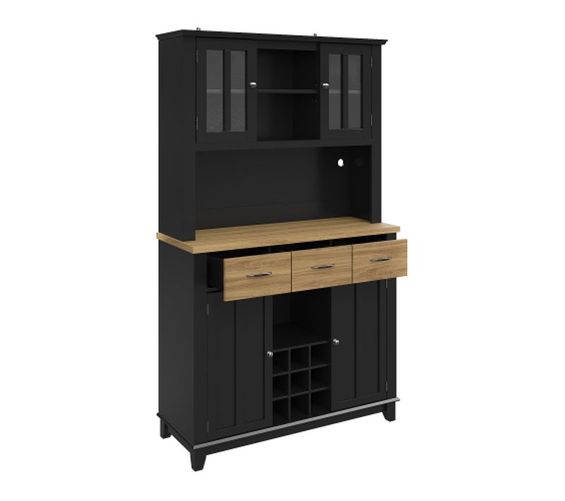 Buffet Mdf Et Métal Noir 106x40x179,5 Cm Avec LED Et étagères Réglables