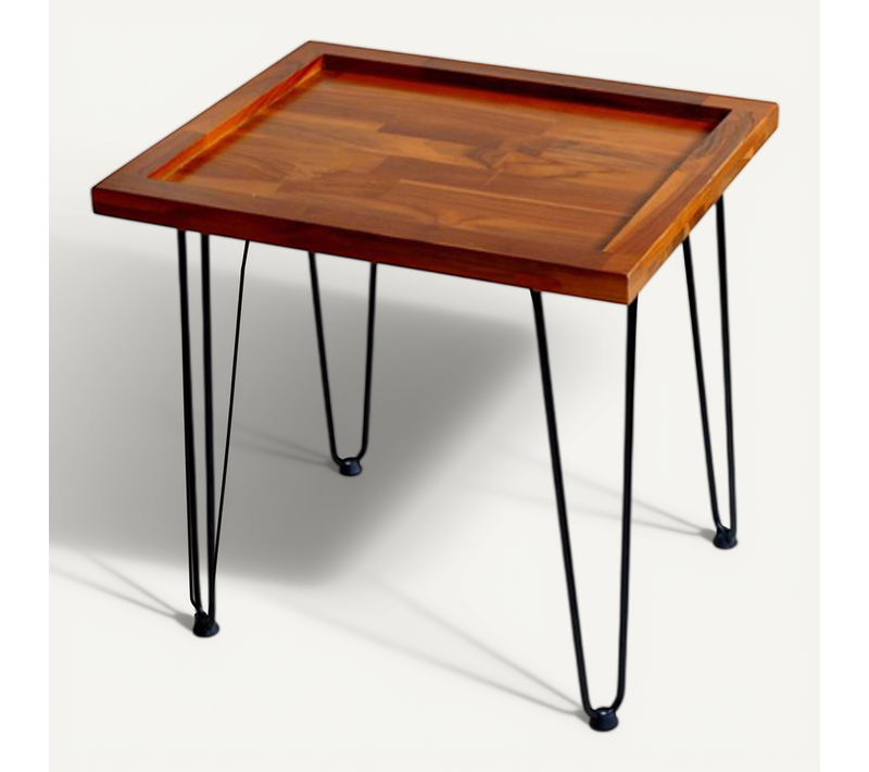 Table Basse Avec Motif De Feuille - Bois Massif Et Fer - Naturel - 55,7x44,7x52,9 Cm