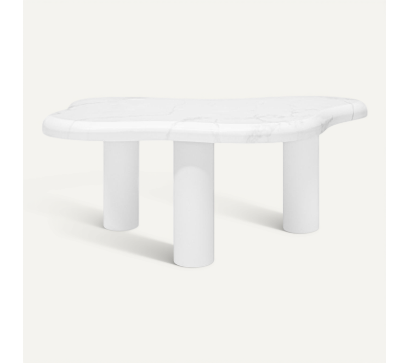Table Basse Forme Nuage Aspect Marbre - Panneau De Particules - Blanc - 90,8x62,5x40 Cm