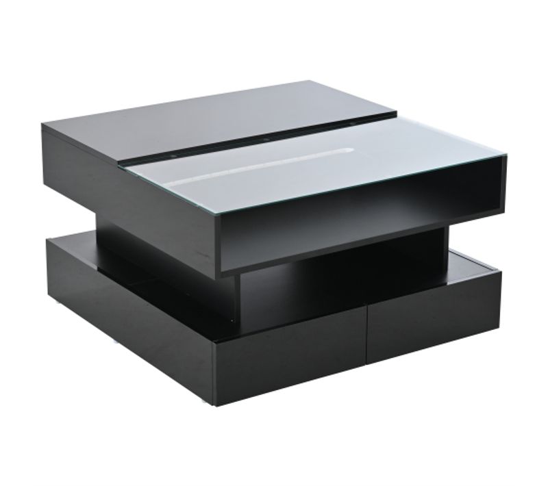 Table Basse Relevable Avec Rangement Et LED - Mdf - Noir - 80x80x45 Cm