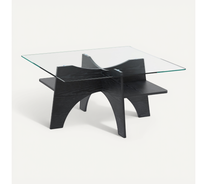 Table Basse Carrée Avec Plateau En Verre - Mdf Et Verre - Noir - 80x80x40 Cm