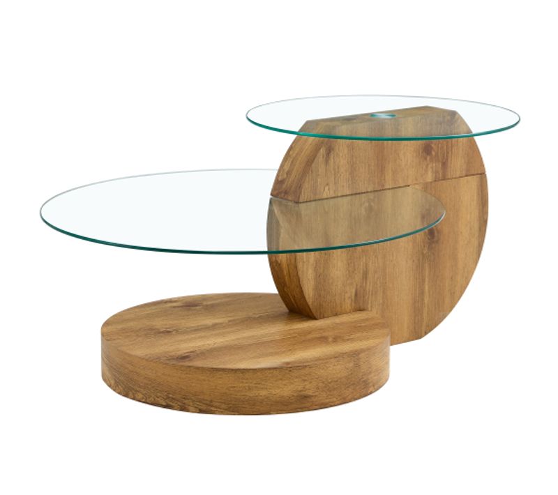 Table Basse à Deux Niveaux Avec Plateaux Circulaires - Mdf Et Verre - Bois - 89,9x89,9x43,2 Cm