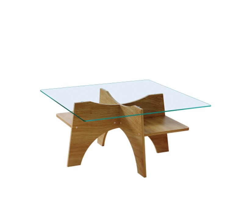 Table Basse Carrée Avec Rangement - Mdf Et Verre - Bois Clair Et Transparent - 80x80x40 Cm