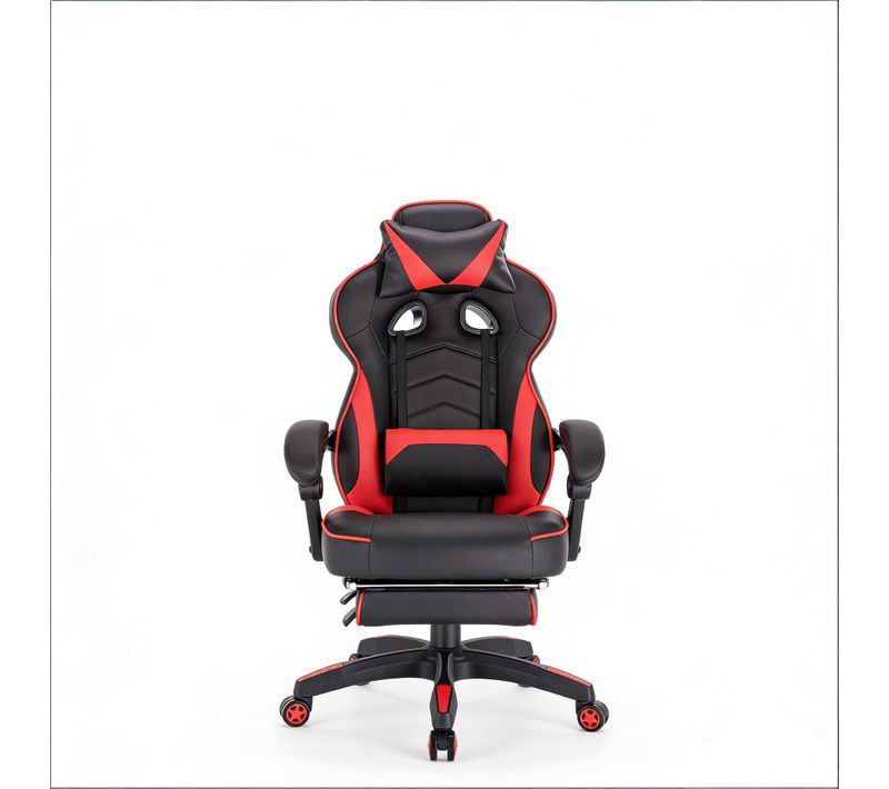 Chaise De Bureau Gaming - Pu/metal/nylon - Noir/rouge - 56x46x128 Cm