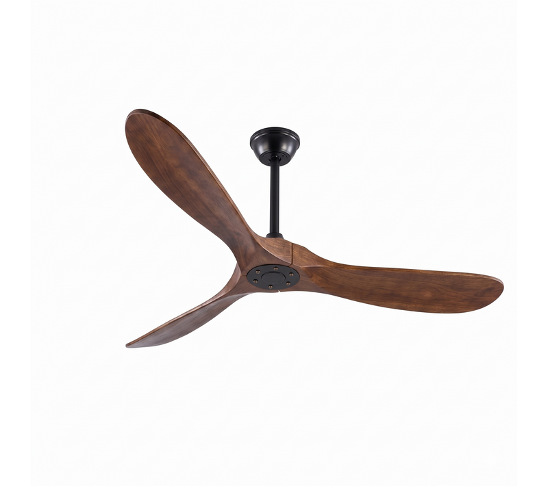 Ventilateur De Plafond - Bois Massif - Noir Et Noyer - 152x152x32cm