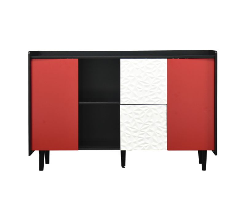 Buffet - Mdf - Noir Et Rouge - 120 X 40 X 80 Cm