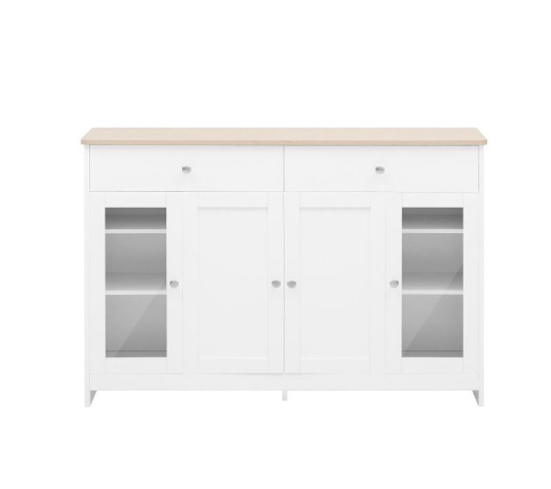 Buffet Bahut - Mdf - Blanc Et Bois - 120x37x80 Cm