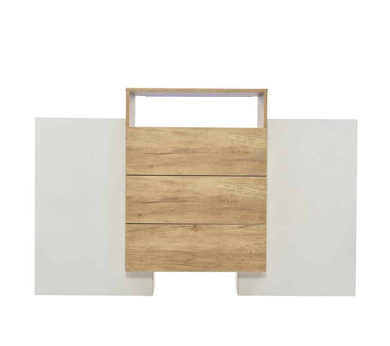 Buffet Bahut - Mdf - Blanc Brillant Et Bois - 140x30x77,5 Cm