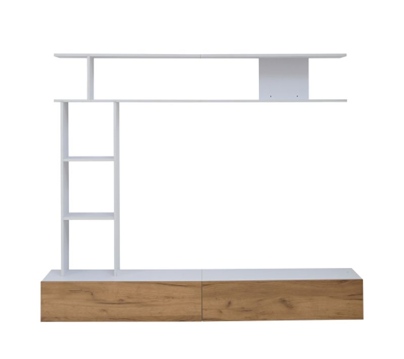 Meuble TV Mdf - Blanc + Bois - 180x35x22.5 Cm
