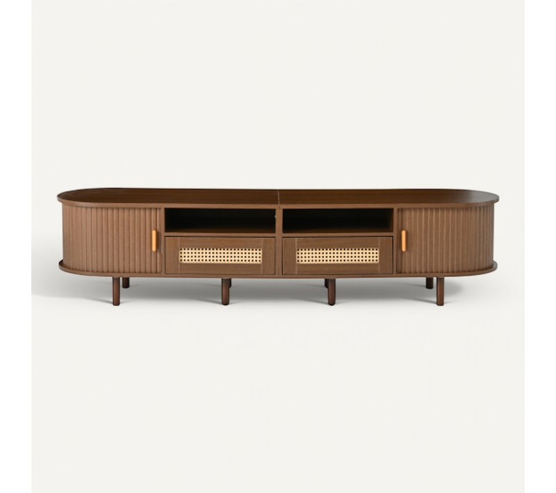 Meuble TV Mdf - Blanc Et Noyer - 170x40x40 Cm