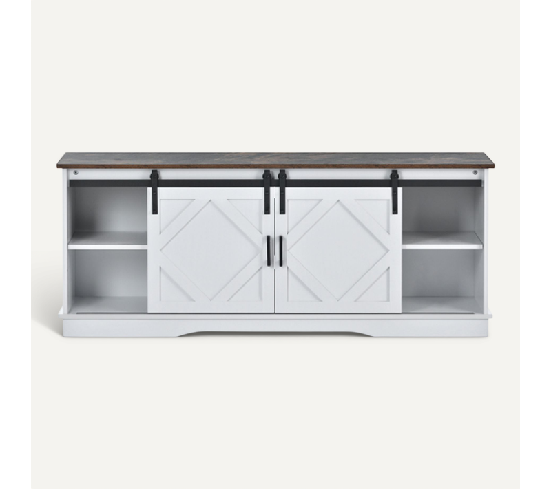 Meuble TV Particle Board - Blanc Et Bois - 150x40x60 Cm