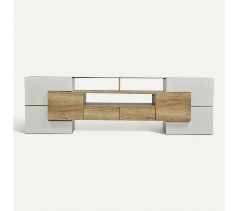 Meuble TV - Mdf - Blanc/bois - 200x35x60 Cm