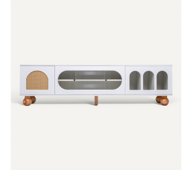 Meuble TV - Particle Board - Blanc/bois - 170x47x37 Cm