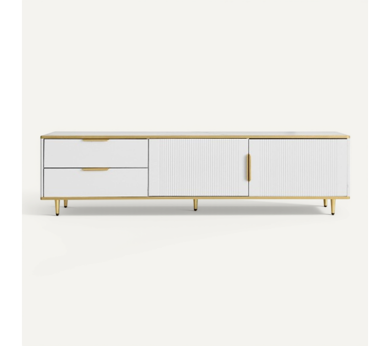 Lowboard TV - Particle Board - Blanc Et Doré - 175x40x45 Cm