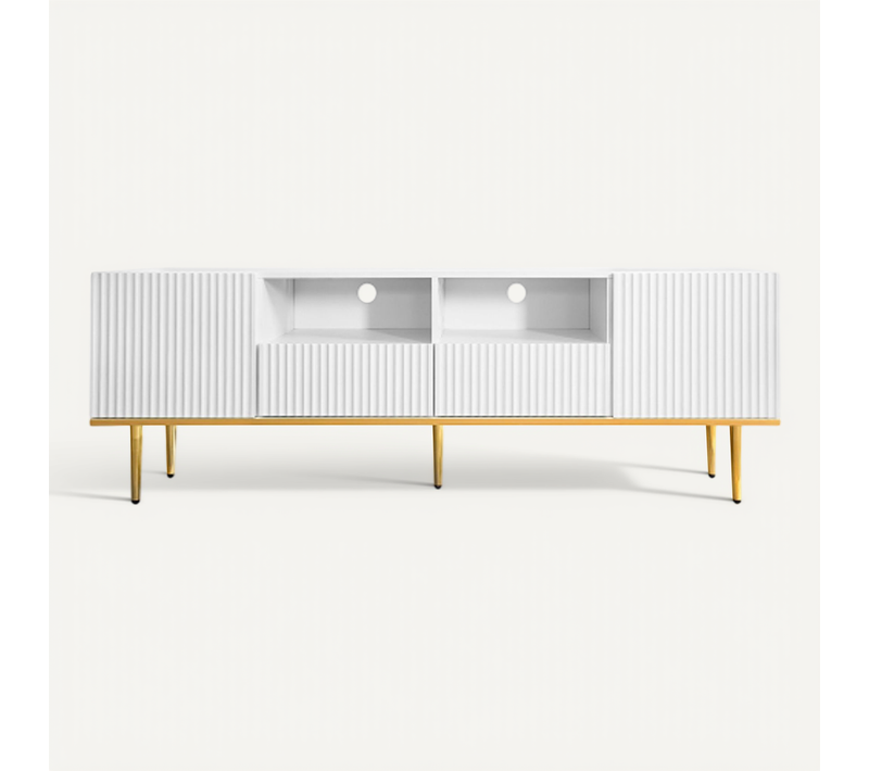Lowboard TV - Particle Board - Noir Et Doré - 165x36x55 Cm