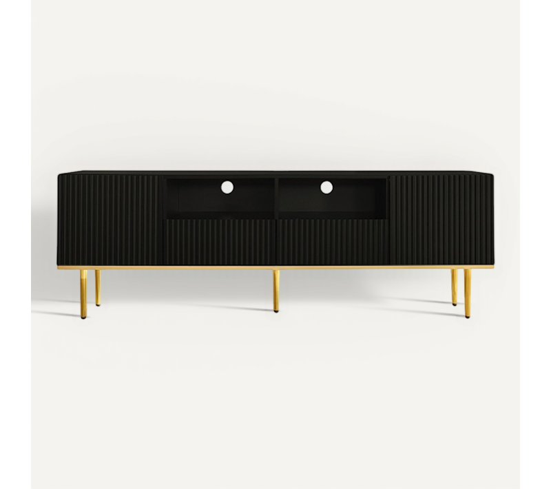Lowboard TV - Particle Board - Noir Et Doré - 165x36x55 Cm