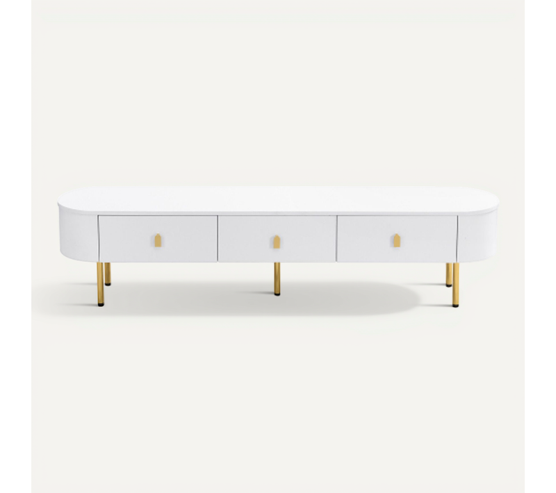 Meuble TV - Mdf - Blanc Et Doré - 174x35x41 Cm