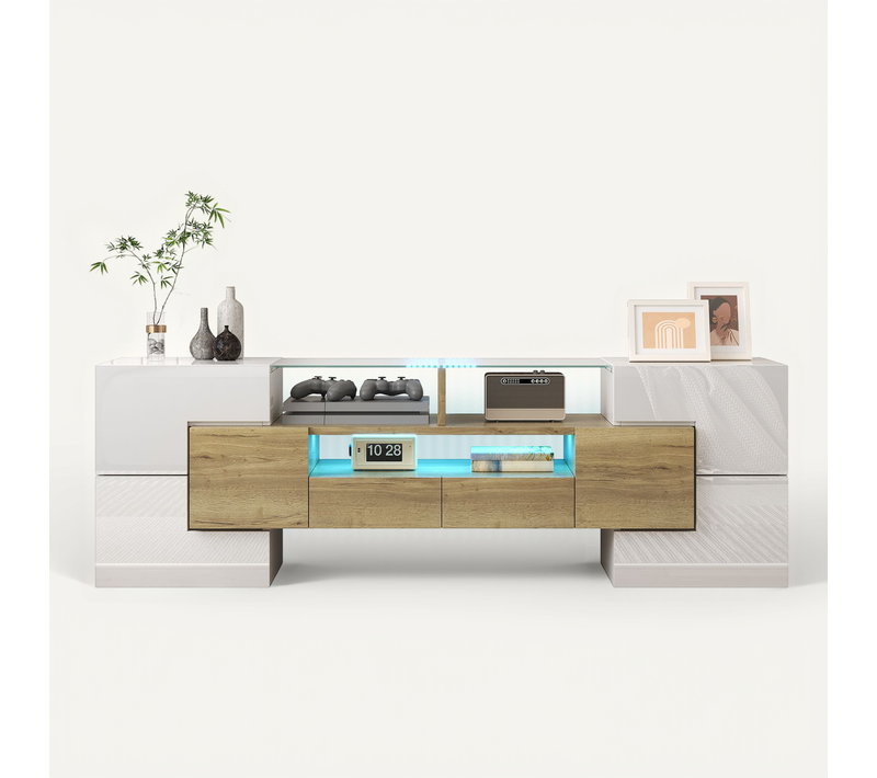 Meuble TV - Panneaux De Particules - Blanc Et Doré - 145x30x51 Cm